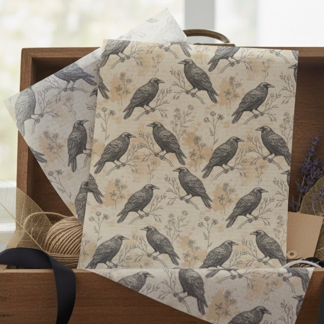 Papel De Seda Gothic Crow Pattern Tissue Paper (Raven decoupage tissue paper)