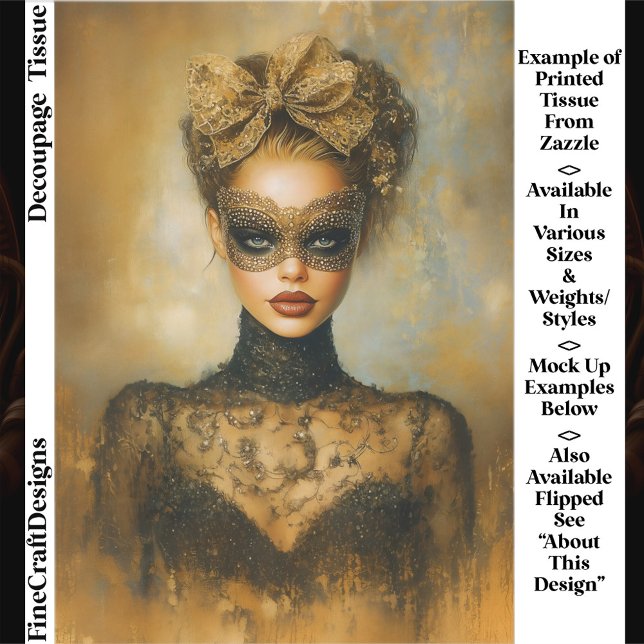 Papel De Seda Gothic Gold Masquerade Woman, Mask ER2L Decoupage (Criador carregado)