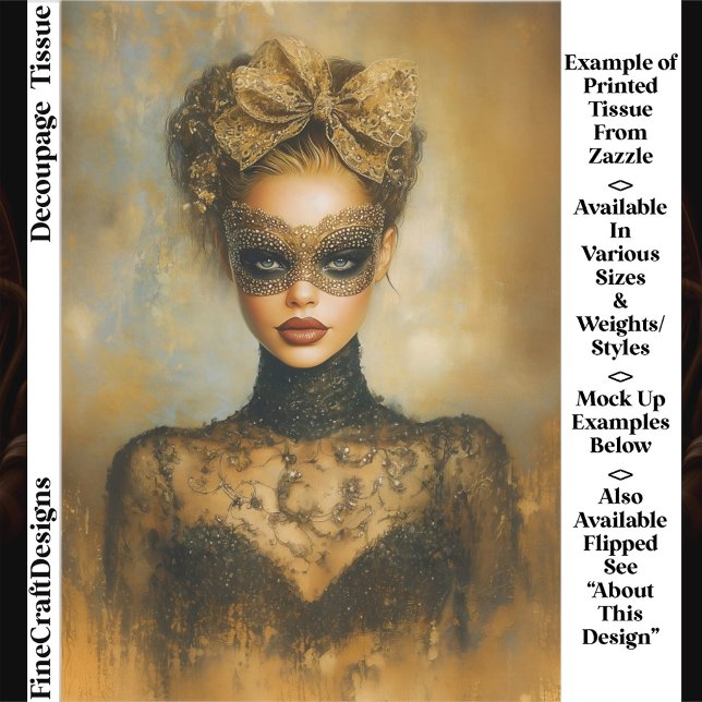 Papel De Seda Gothic Gold Masquerade Woman, Mask ER2R Decoupage (Criador carregado)