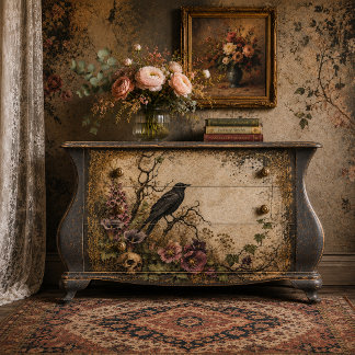 Papel De Seda Gothic Raven & Purple Wildflowers Decoupage Tissue