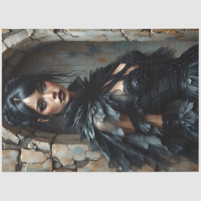 Papel De Seda Gothic Raven Woman Decoupage Paper (Frente )