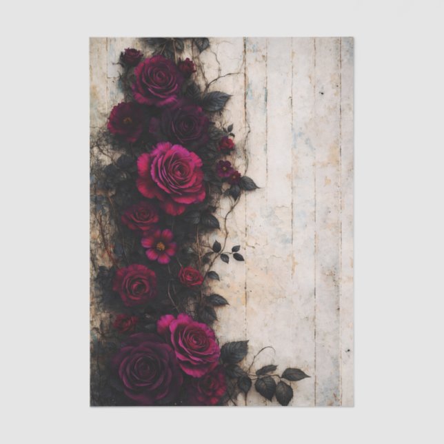 Papel De Seda Gothic Romance Dark Burgundy Roses FE1L Decoupage (Frente )