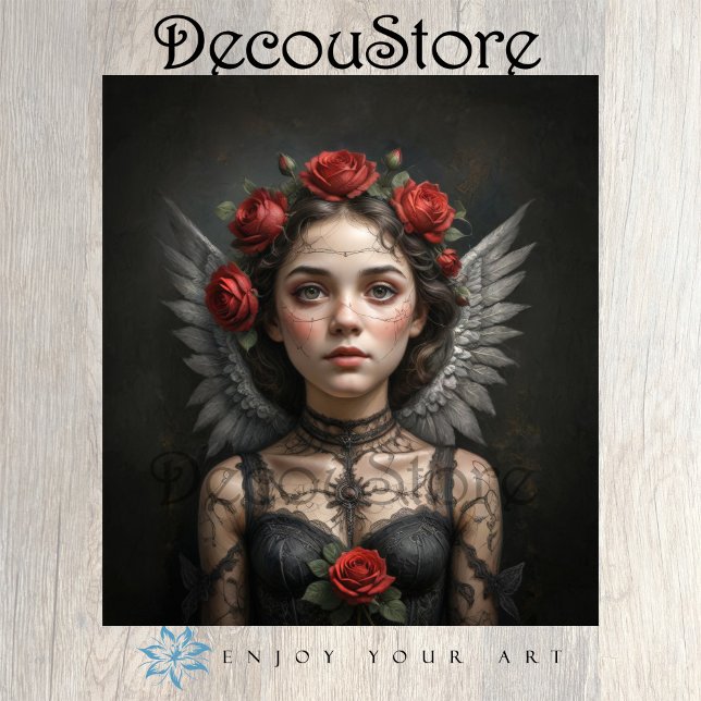 Papel De Seda Gothic Rose Angel Decoupage (Criador carregado)