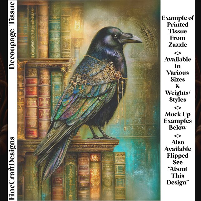 Papel De Seda Gothic/Steampunk Raven With Antique Books ET5R (Criador carregado)