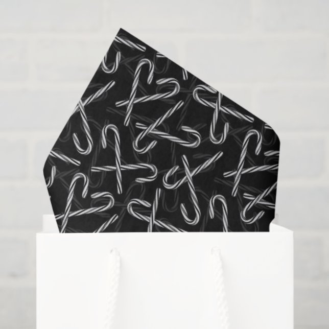 Papel De Seda Gothmas Black and White Candy Cane Pattern (Sacola de presentes)