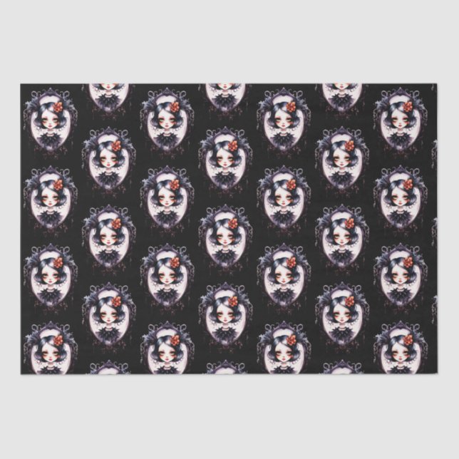 Papel De Seda Gótica Garota Vitoriana Espelho Espelho Negra Hall (Frente )