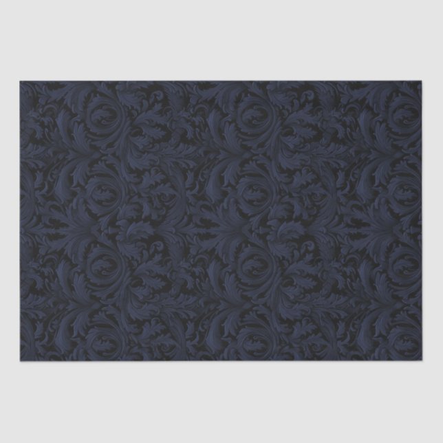 Papel De Seda Gótica Jacquard Swirls Decoupage - Azul Dusky (Frente )