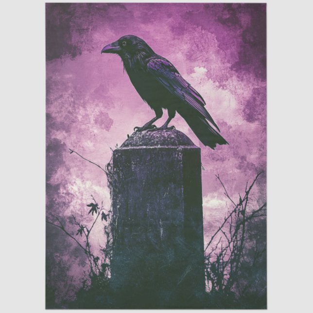 Papel De Seda Gótica Raven em Tombstone com Céu Roxo (Frente )
