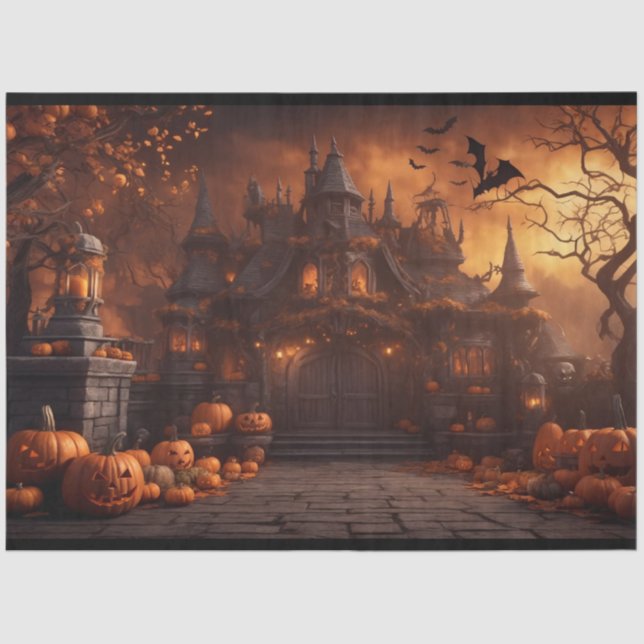 Papel De Seda Gótica Spooky Halloween House Mansão Assustadora (Frente )