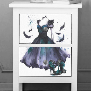 Papel De Seda Gótico Bat Fashion Vestido Roxo-Teal Altos Salto
