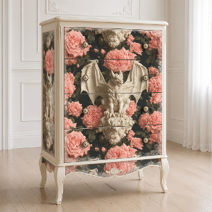 Papel De Seda Gótico Creme Rosa Barroco Gárgula Asa Dragão