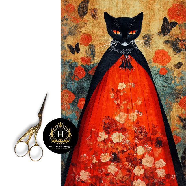 Papel De Seda Gótico Decoupage de Gato Preto (Criador carregado)