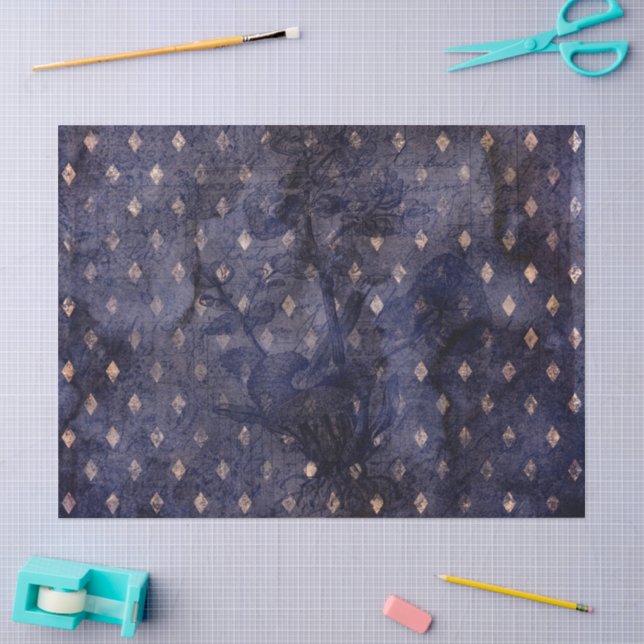 Papel De Seda Gótico Grunge Índigo (Arte )