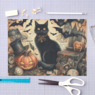 Papel De Seda Gótico Vintage Gato Negro do Halloween