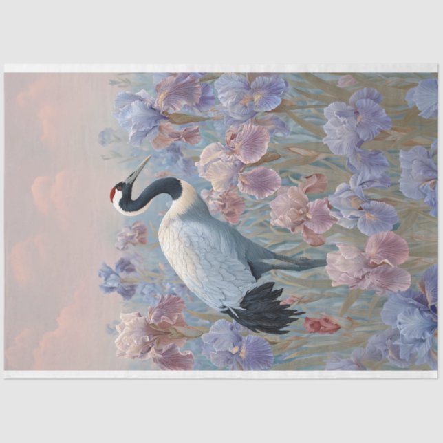 Papel De Seda Graceful Crane Field of Blooming Ileves Decoupage (Frente )