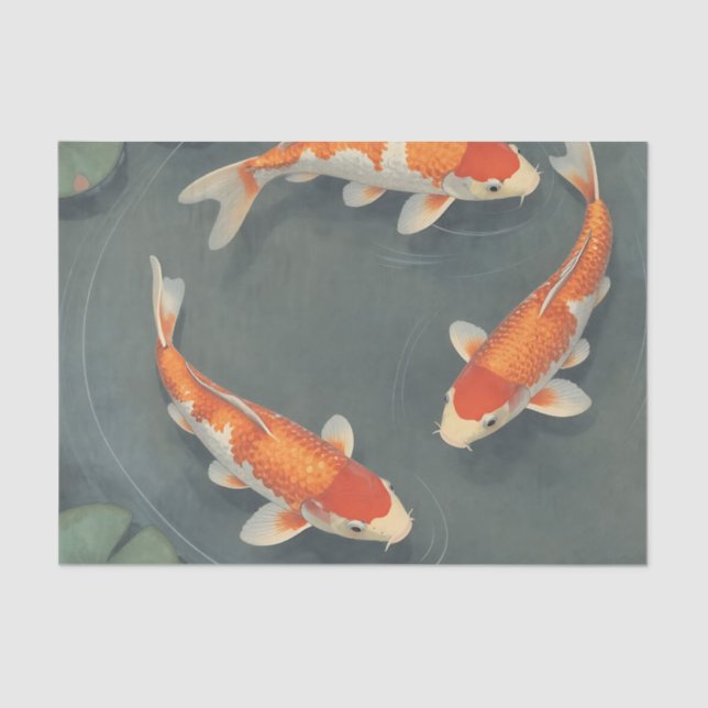 Papel De Seda Graceful Koi Fish Pond Serenity Design (Frente )