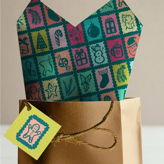 Papel De Seda Grade de Natal Caprichosa Festa Alegre e Bonita (Whimsical Christmas Grid Cute Bright Hand drawn Holiday Tissue Paper
)