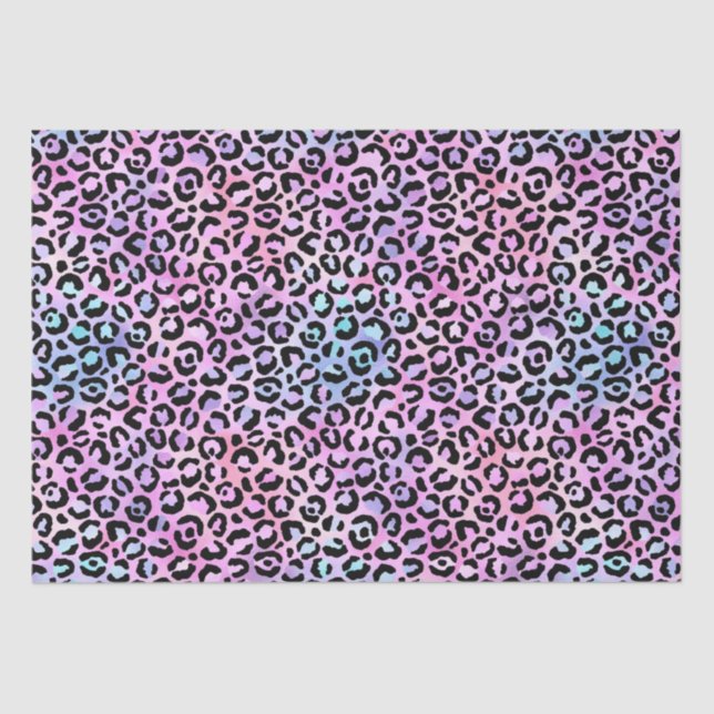 Papel De Seda Gradiente Iridescente Arco-Íris e Manchas-Leopardo (Frente )