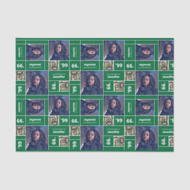 Papel De Seda Graduação de Fotos Quadrada - Ano Verde (Frente )