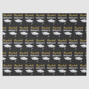 Papel De Seda Graduação Preto Branco e Dourado Nome Mestrado