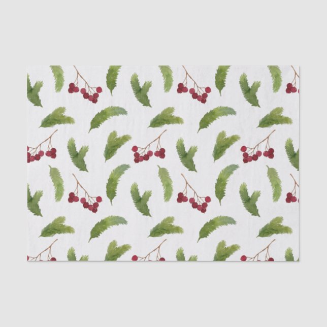 Papel De Seda Gráficos de Árvores e Berries Vermelhos Natal (Frente )