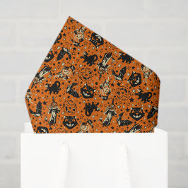 Papel De Seda Gráficos de Halloween em Estilo Vintage Laranja e