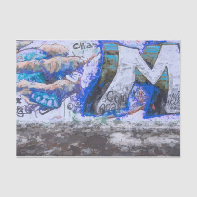Papel De Seda Grafite Azul Urbano Grunge Street Wall Painting (Frente )