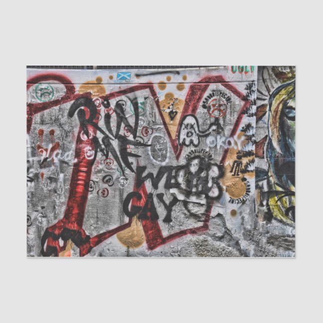 Papel De Seda Grafite Red Cinza Letters Urban Street Wall (Frente )