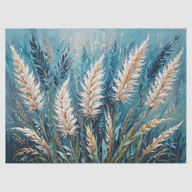 Papel De Seda Grama Floral Azul (Frente )