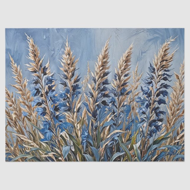 Papel De Seda Grama Floral Azul (Frente )