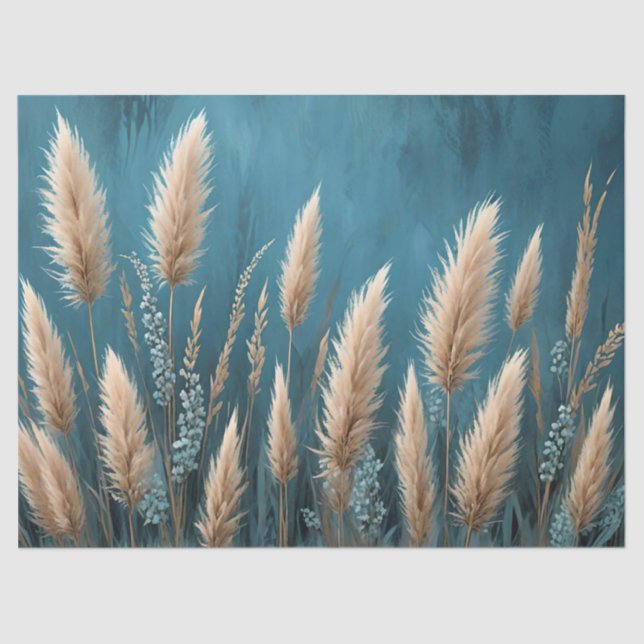 Papel De Seda Grama Floral Azul (Frente )