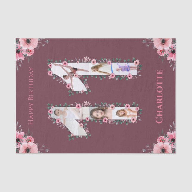 Papel De Seda Grande 11 Birthday Rapariga Fotografia Collage Flo (Frente )