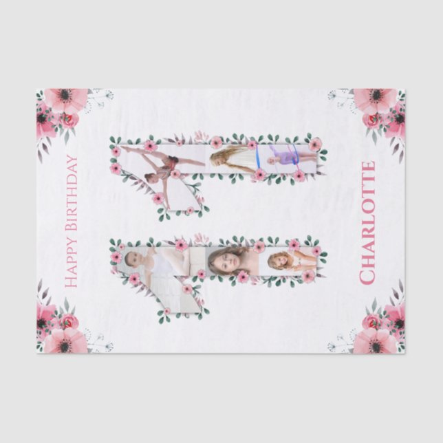 Papel De Seda Grande 11 Birthday Rapariga Fotografia Collage Flo (Frente )