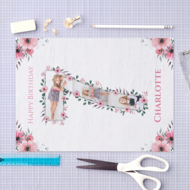 Papel De Seda Grande 7 Birthday Rapariga Fotografia Collage Flor (Arte )