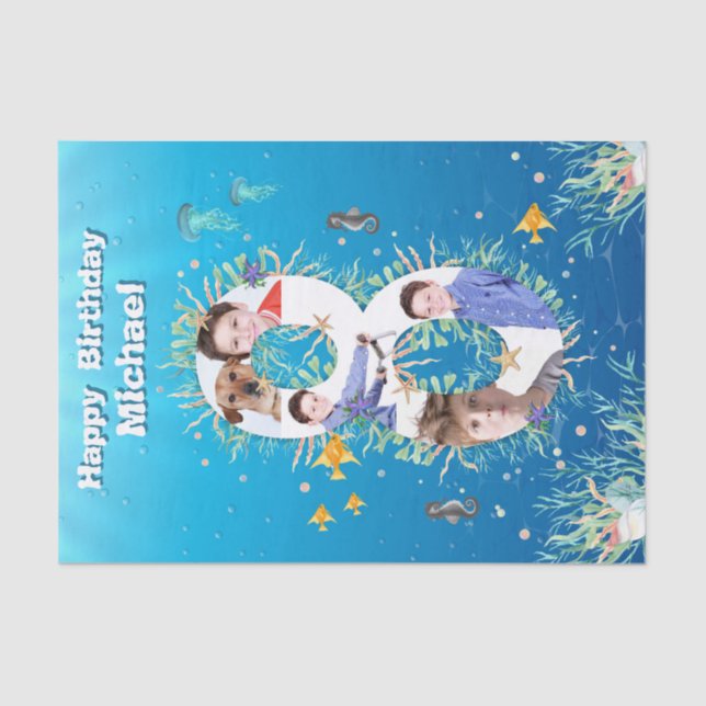 Papel De Seda Grande 8º Sob A Colagem De Fotos De Aniversário Do (Frente )