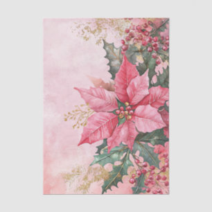 Papel De Seda Grande Arte de Poinsettia Rosa e Dourada c/ Bagas