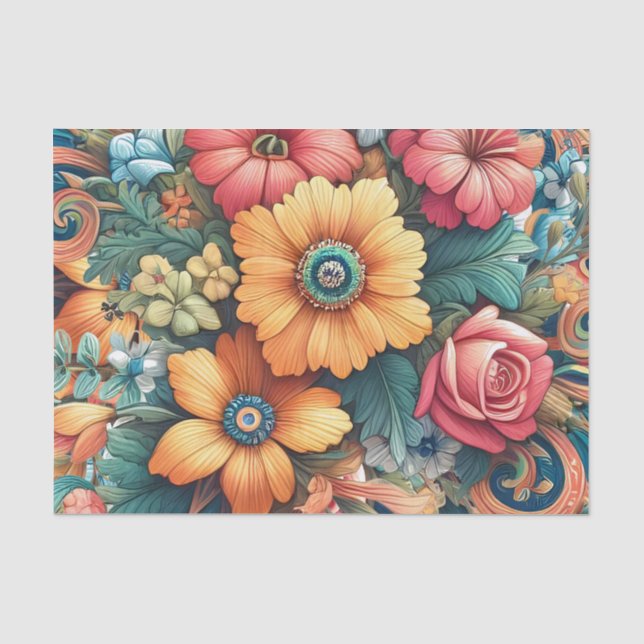 Papel De Seda Grande Buquê de Flores (Frente )