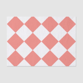 Papel De Seda Grande Checkered de Diag - rosa branco e do coral