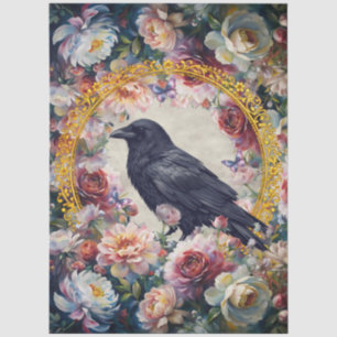 Papel De Seda Grande Corvo Floral com Moldura de Folha de Ouro F