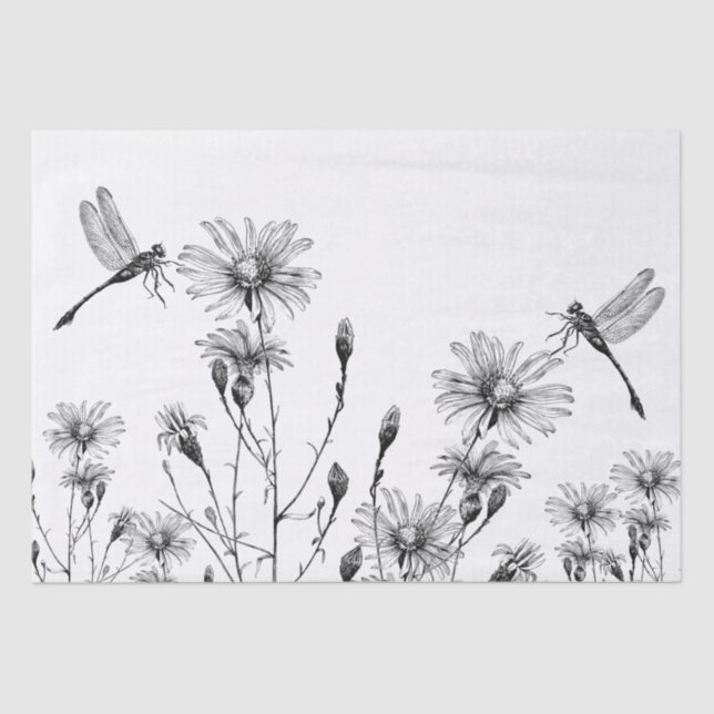 Papel De Seda Grande Decoupage de Dragões Selvagens Preto Branco (Frente )