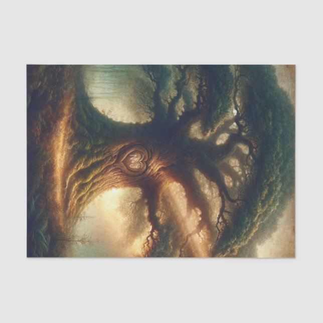 Papel De Seda Grande e Antiga Árvore de Carvalho Encantada Flore (Frente )