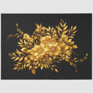Papel De Seda Grande Floral em Tom Dourado em Decoupage Preto
