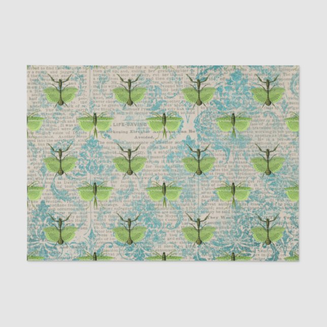 Papel De Seda Grande Inseto Verde (Frente )