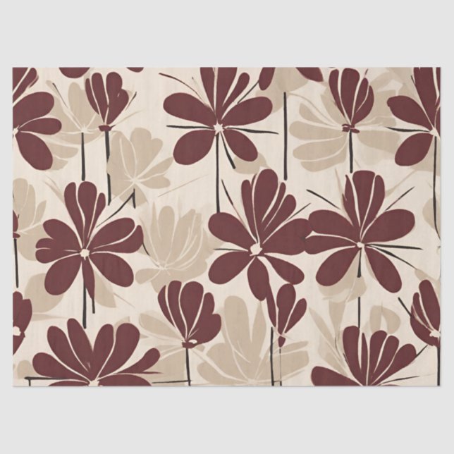 Papel De Seda Grande Marrom Moderno Beige Wildflower (Frente )
