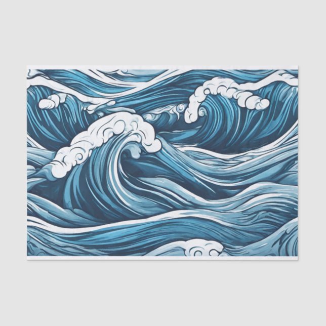 Papel De Seda Grande Oceano Azul De Espuma, Abstrato de Ondas Ma (Frente )