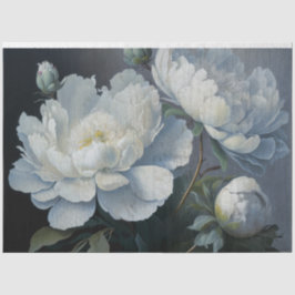 Papel De Seda Grande Peônia Branca, Azul e Preta Arte, Floral Ma