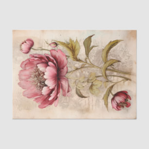 Papel De Seda Grande Peônia Rosa em Estilo Vintage Levemente Abs