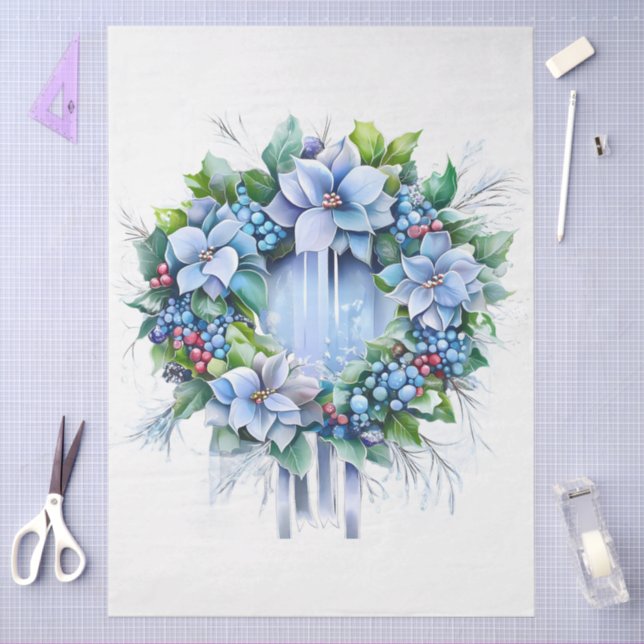 Papel De Seda Grande Poinsettias Brancas Decoupage Floral Wreath (Arte )