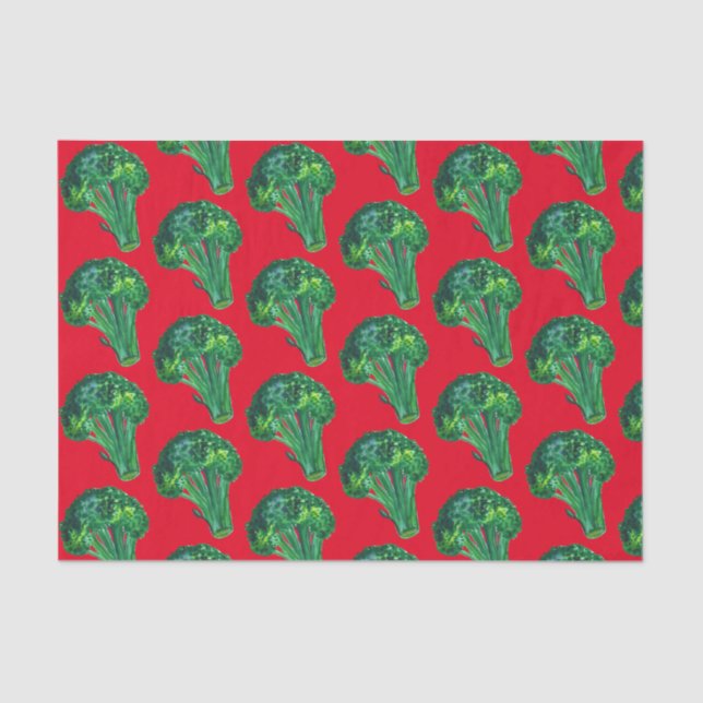 Papel De Seda Grande Presente Verde Vermelho Verde Broccoli Wate (Frente )
