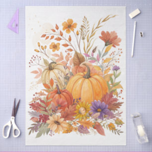 Papel De Seda Grande Queda de Aquarela Flores e Pumpkins